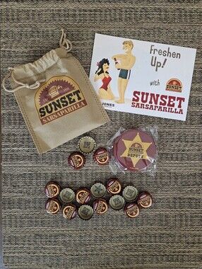 Sunset Sarsaparilla Bottle Opener & Caps NUKA COLA Jones Soda Fallout New Vegas
